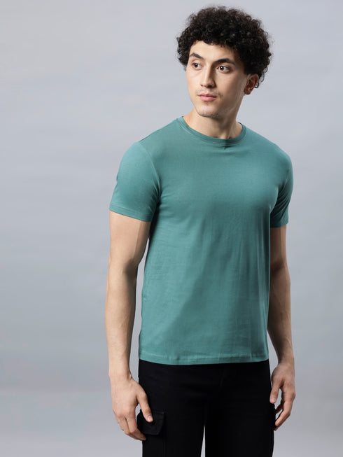 Men's 100% Cotton Round Neck Solid T-shirt Dark Sea Green